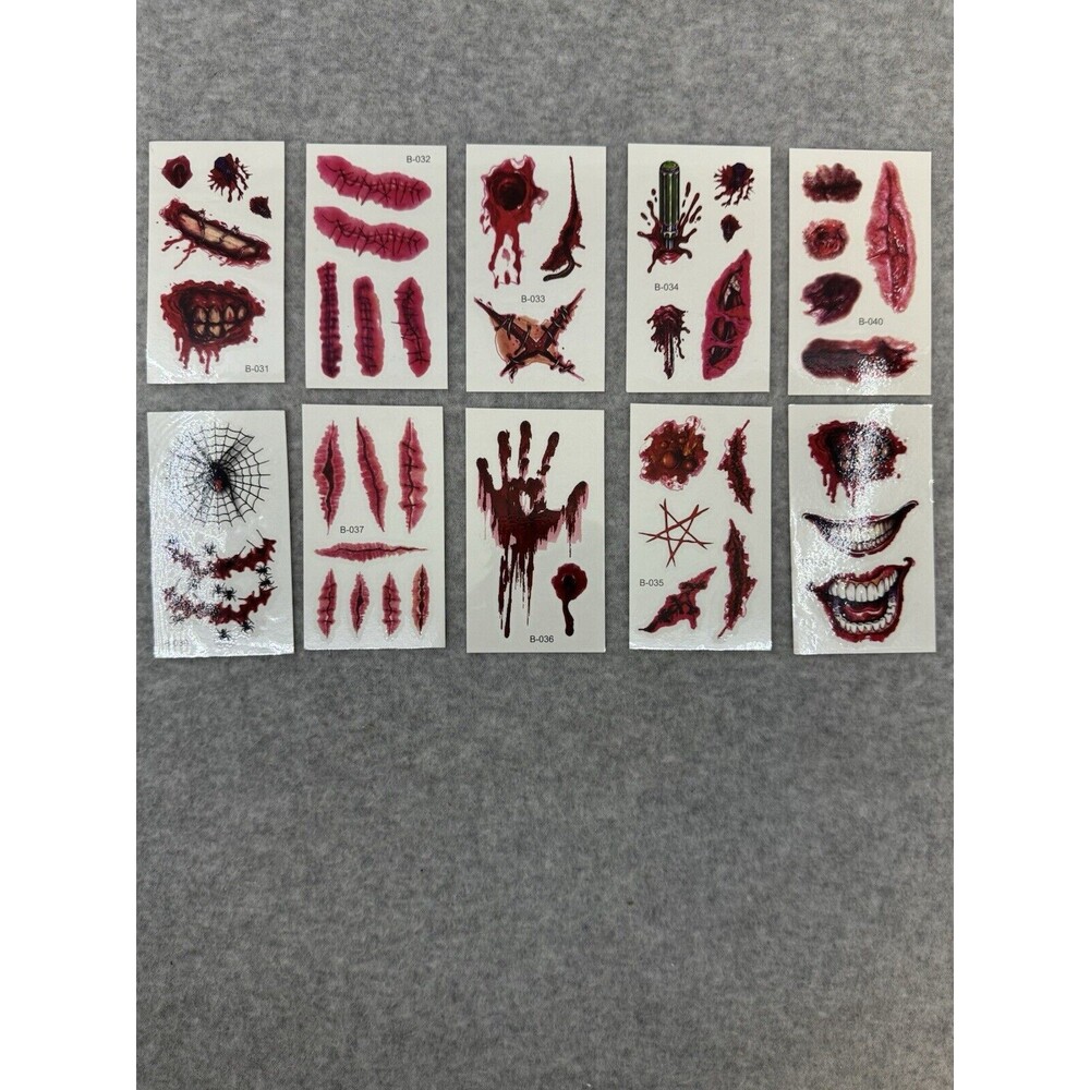 10 Sheet Halloween Temporary Tattoo Stickers Fake Blood Wound Scar Costume Props